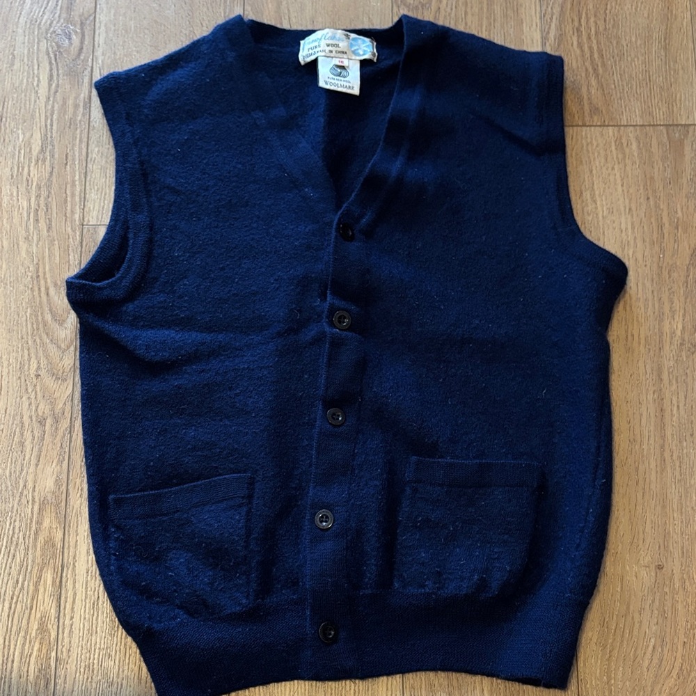 Women Navy Blue Button-Up Wool Vest